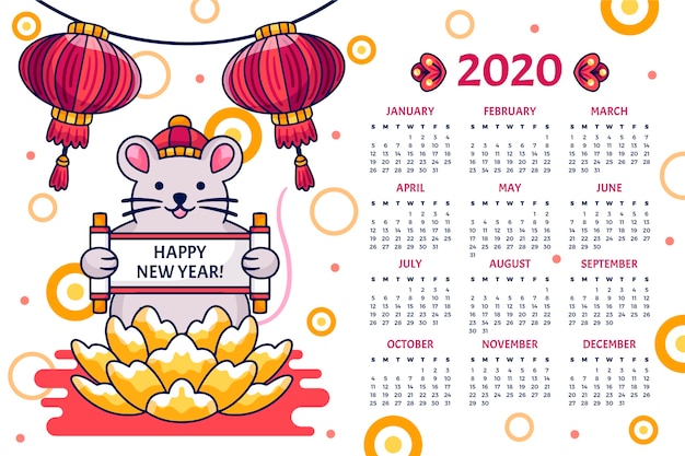 Calendrier Du Nouvel An Chinois Dessiné à La Main