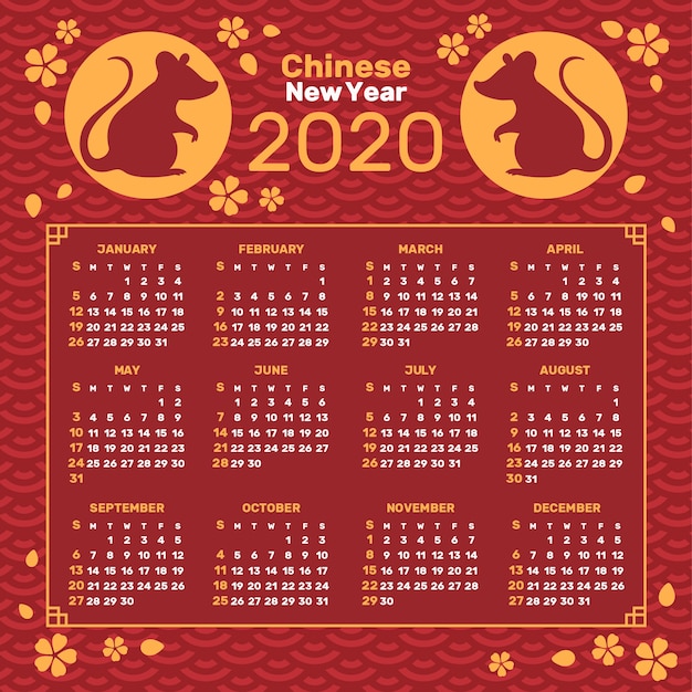 Calendrier Du Nouvel An Chinois Rouge Et Or