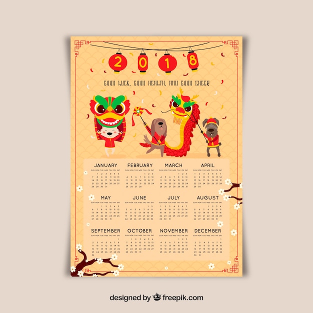 Vecteur gratuit calendrier du nouvel an chinois