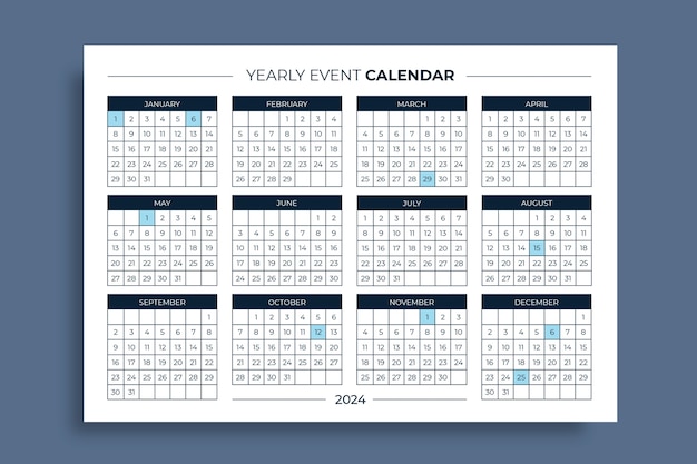 Vecteur gratuit calendrier d'événements annuel minimaliste