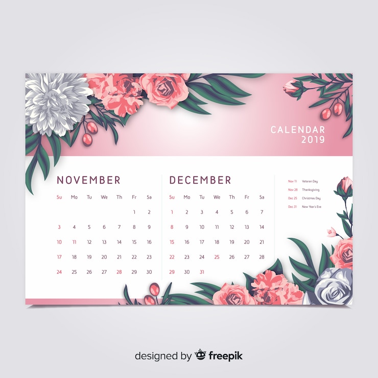 Vecteur gratuit calendrier floral 2019