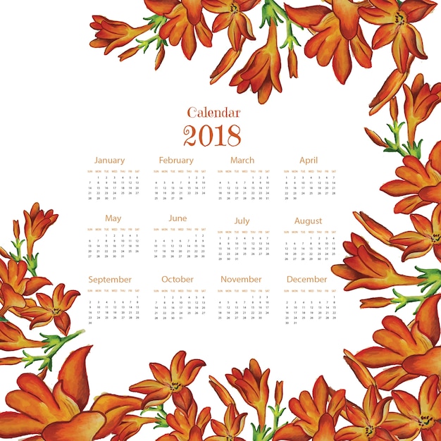 Vecteur gratuit calendrier floral aquarelle