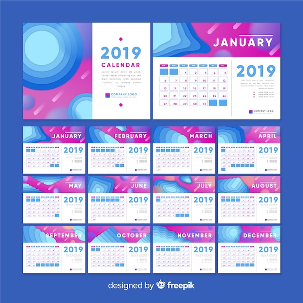 Vecteur gratuit calendrier des formes abstraites 2019