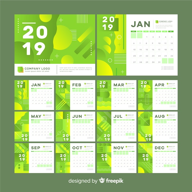 Vecteur gratuit calendrier des formes abstraites 2019