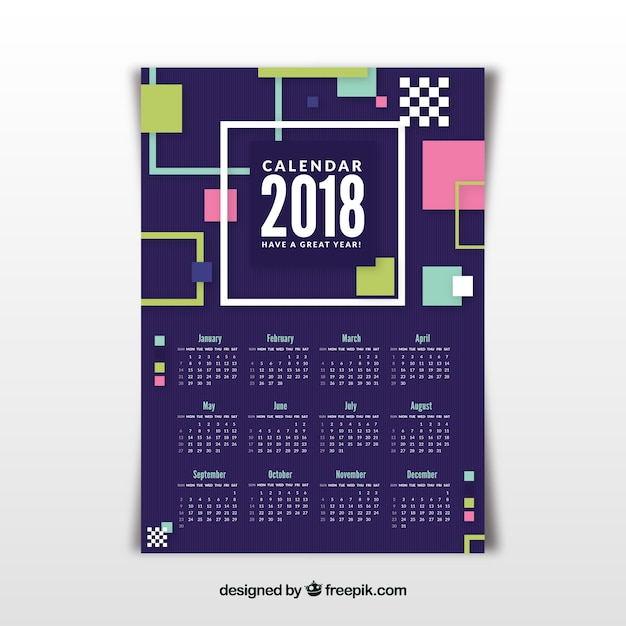 Vecteur gratuit calendrier géométrique 2018