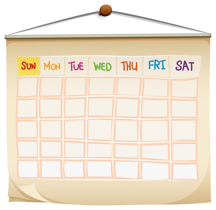 Vecteur gratuit un calendrier avec les jours de la semaine