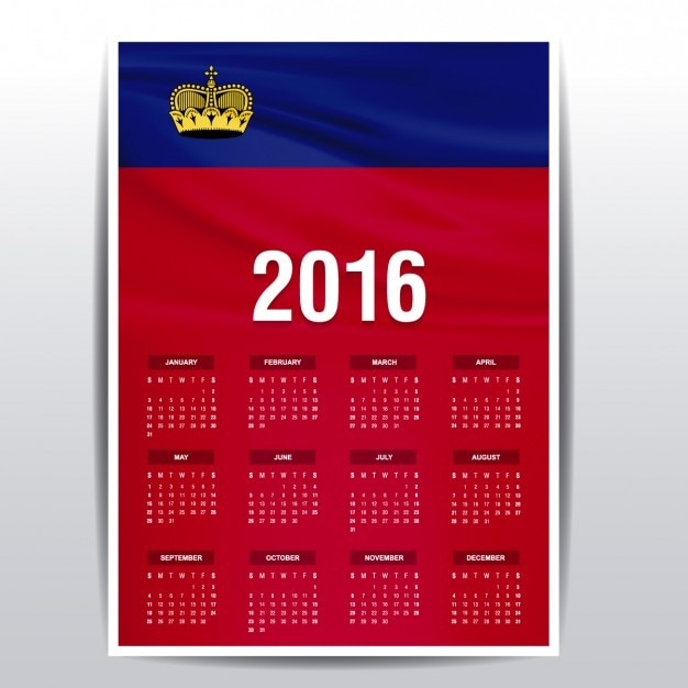 Vecteur gratuit calendrier liechtenstein 2016