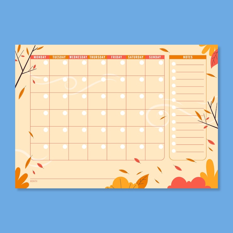Vecteur gratuit calendrier mensuel dessiné à la main