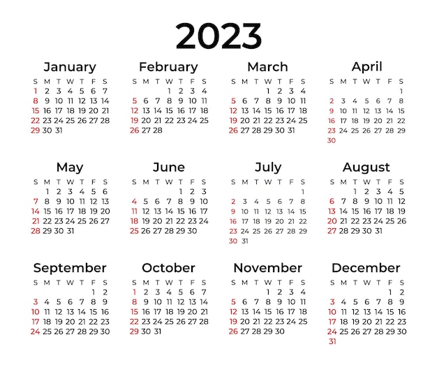 Calendrier minimal pour 2023