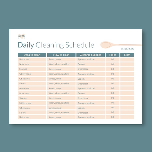 Vecteur gratuit calendrier de nettoyage quotidien simple et délicieux de la boulangerie