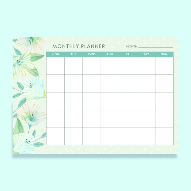 Calendrier de planificateur mensuel aquarelle