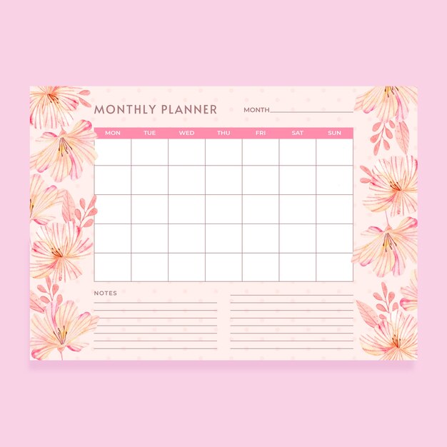 Calendrier de planificateur mensuel aquarelle