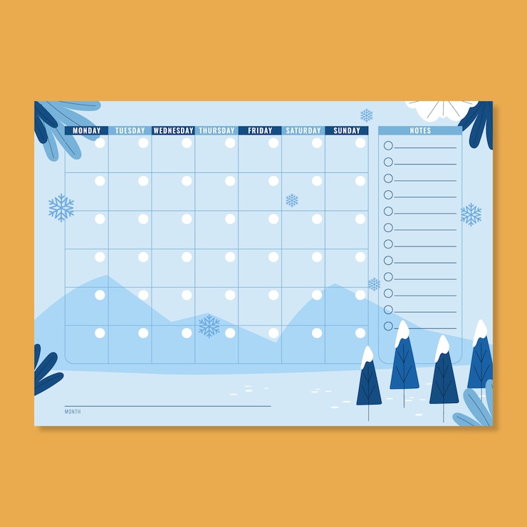 Vecteur gratuit calendrier de planificateur mensuel dessiné à la main