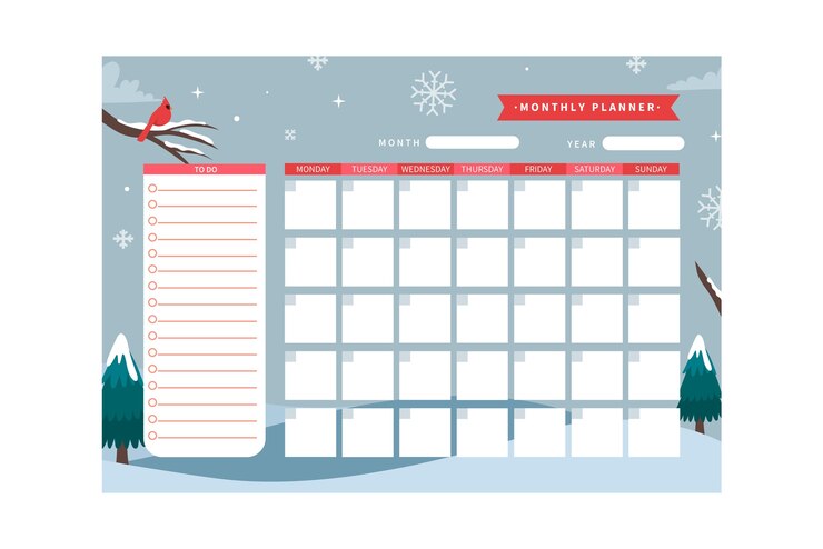 Vecteur gratuit calendrier de planificateur mensuel plat dessiné à la main