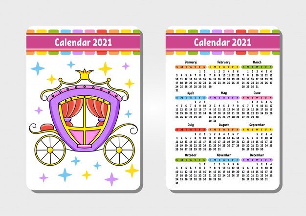 Calendrier Pour 2021 Avec Un Joli Personnage Caleche Magique Vecteur Premium