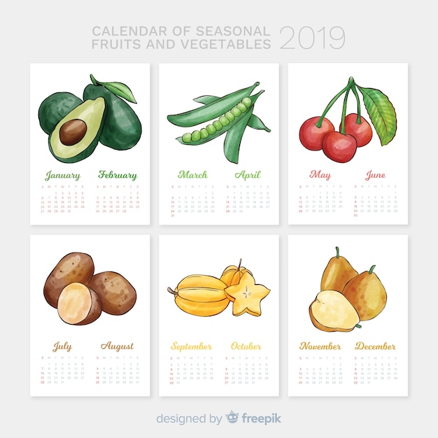 Vecteur gratuit calendrier saisonnier de fruits et légumes