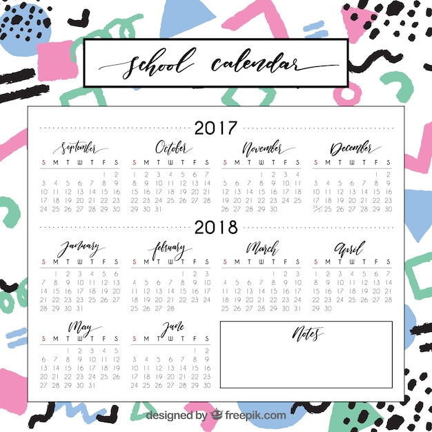 Vecteur gratuit calendrier scolaire abstrait avec des dessins amusants