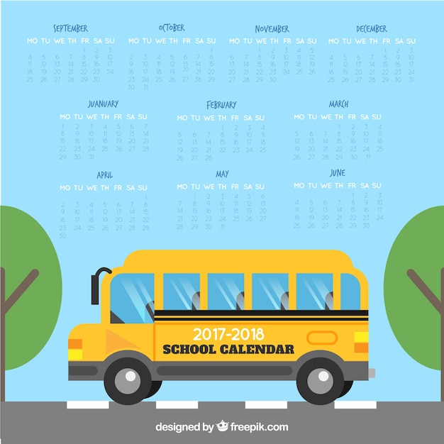 Vecteur gratuit calendrier scolaire avec un bus