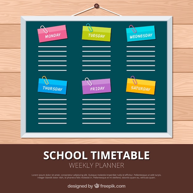 Vecteur gratuit calendrier scolaire coloré sur le tableau noir