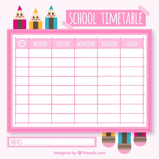 Vecteur gratuit calendrier scolaire avec des crayons en forme plate