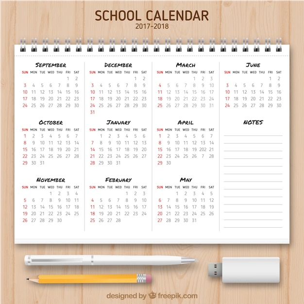 Calendrier Scolaire Dans Un Cahier