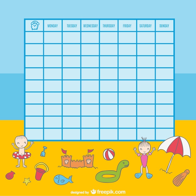 Calendrier Scolaire D'enfants Jouant Sur La Plage Illustration