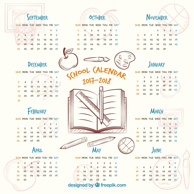 Calendrier Scolaire Mignon Avec Style Dessiné à La Main