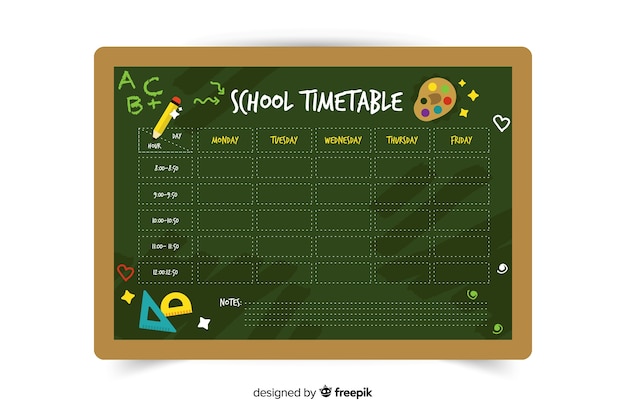 Calendrier scolaire vert design plat