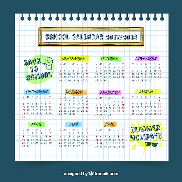 Vecteur gratuit calendrier scolaire