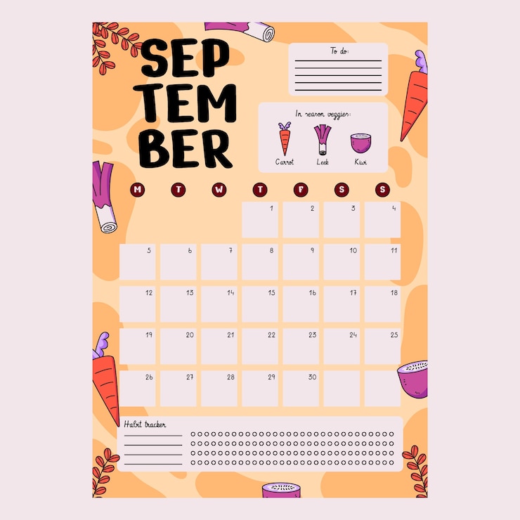 Vecteur gratuit calendrier de septembre avec fruits