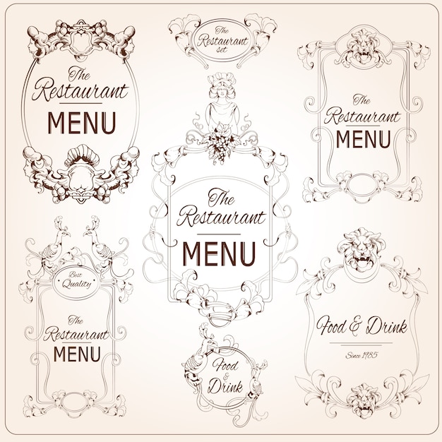 Vecteur gratuit calligraphie florale élégante rétro style restaurant menu étiquettes illustration vectorielle