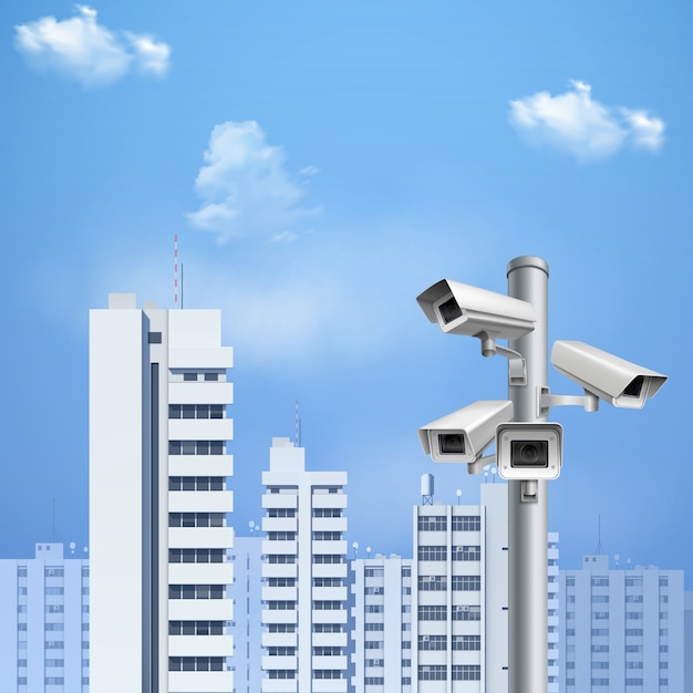 Vecteur gratuit caméra de surveillance fond réaliste