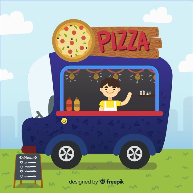 Vecteur gratuit camion de pizza