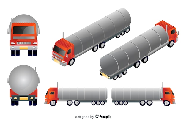 Camion rouge isométrique dans différentes vues