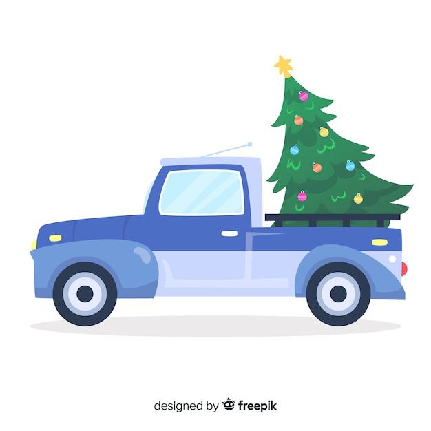 Vecteur gratuit camionnette avec arbre de noël