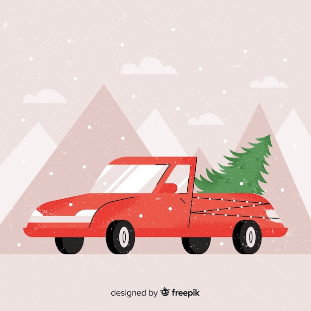 Vecteur gratuit camionnette avec arbre de noël