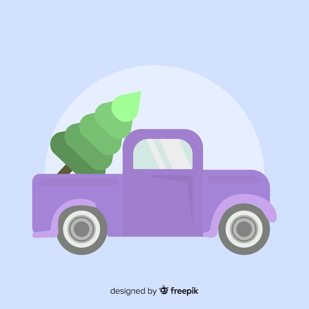 Vecteur gratuit camionnette avec arbre de noël