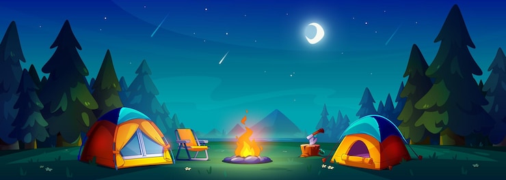 Vecteur gratuit camp de nuit près du lac de montagne
