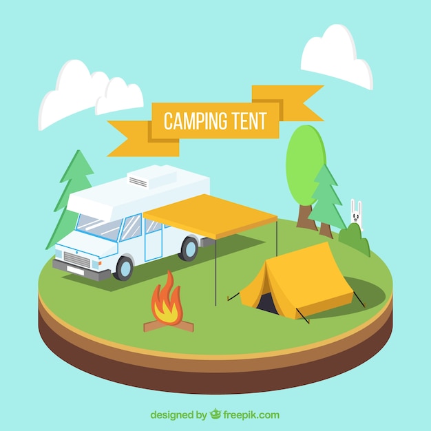 Vecteur gratuit camp avec une tente de van et le camping