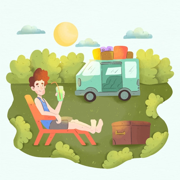 Vecteur gratuit camping avec une caravane