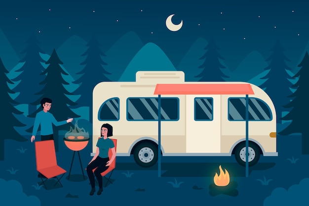 Vecteur gratuit camping avec un design caravane