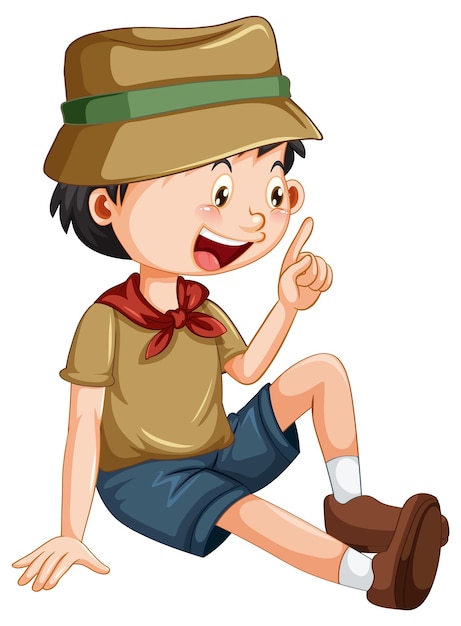 Vecteur gratuit camping garçon assis personnage de dessin animé