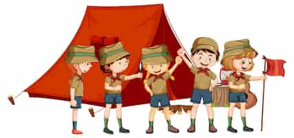 Vecteur gratuit camping en plein air avec des enfants scouts