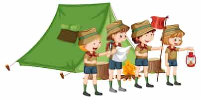 Vecteur gratuit camping en plein air avec des enfants scouts