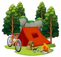 Vecteur gratuit camping avec tente et feu de camp