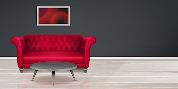 Canapé rouge, design d'intérieur moderne de canapé