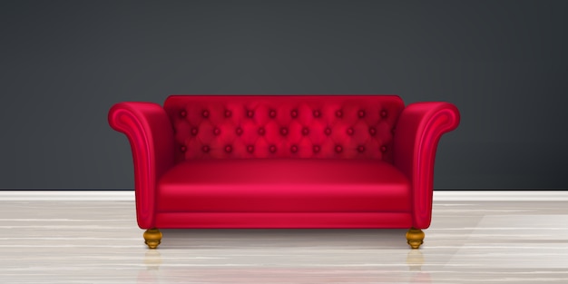 Canapé rouge, design d'intérieur moderne de canapé