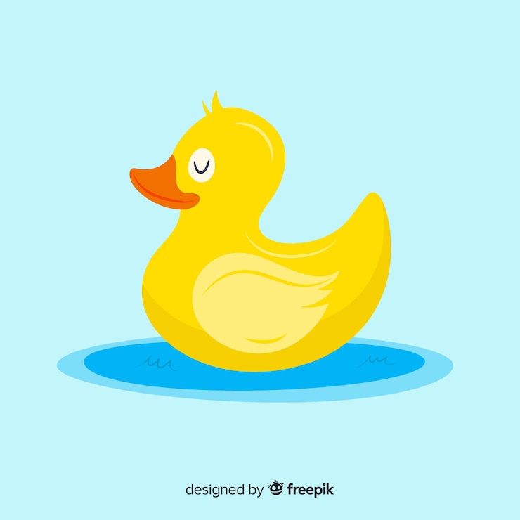Vecteur gratuit canard en caoutchouc jaune plat sur une flaque d'eau