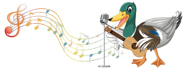Le canard joue de la guitare ukulélé avec une note de musique