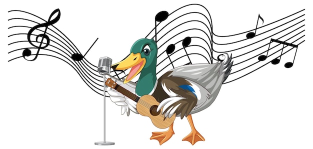 Vecteur gratuit le canard joue de la guitare ukulélé avec une note de musique